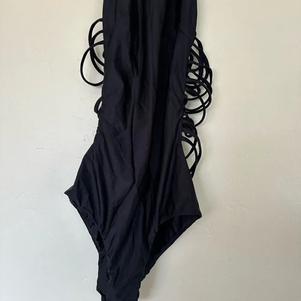 House of CB London Black Ladderback One Piece Swim‎ Zipper Size S